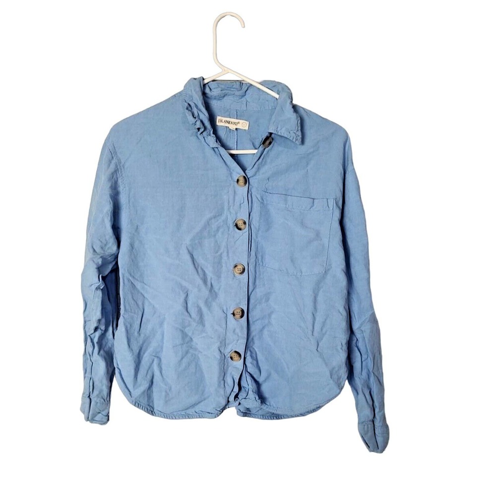BLANKNYC‎ Blue Long Sleeve Linen Blend Button Down Shirt Womans Size Large